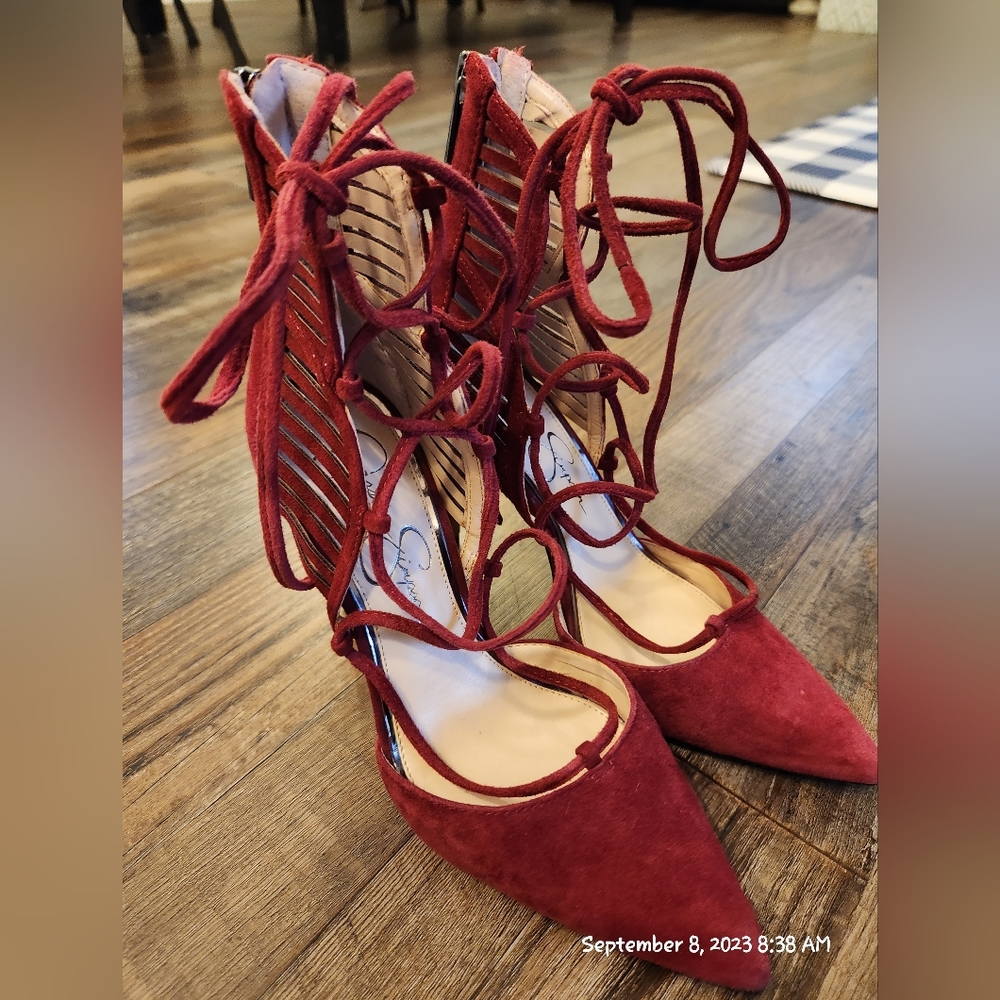 Jessica Simpson red suede heels
